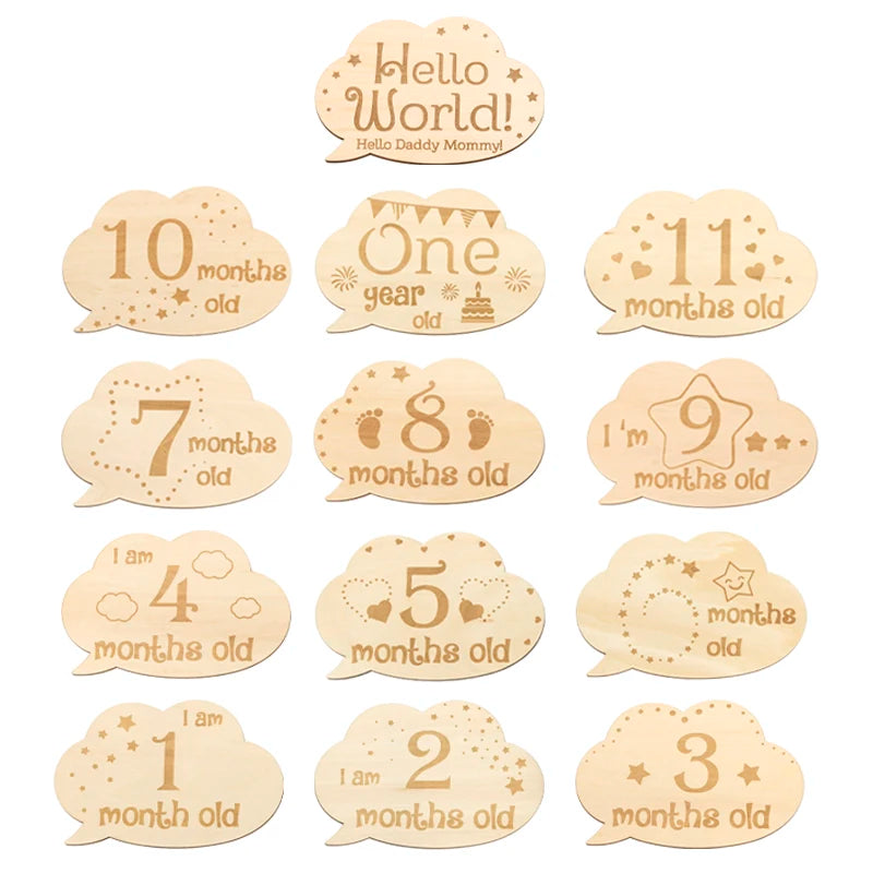 Tailai Double Sided Wooden Discs Engraved Newborn Photography Props for Baby Shower Party Monthly Milestone Cards for Infants