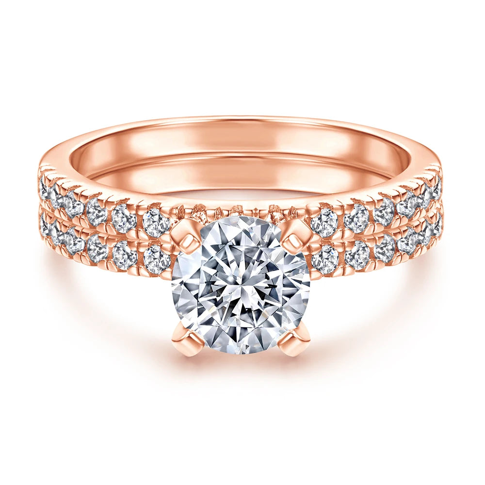 Factory Fashion Jewelry 925 Silver Round Brilliant Cut Rhodium Plated Nickel Free White Zirconia Ring Set for Women Wholesale