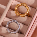 Minimalist Stainless Steel Statement Ring 18K Gold PVD Plated Hollow Signet Tarnish-Free Women's Jewelry