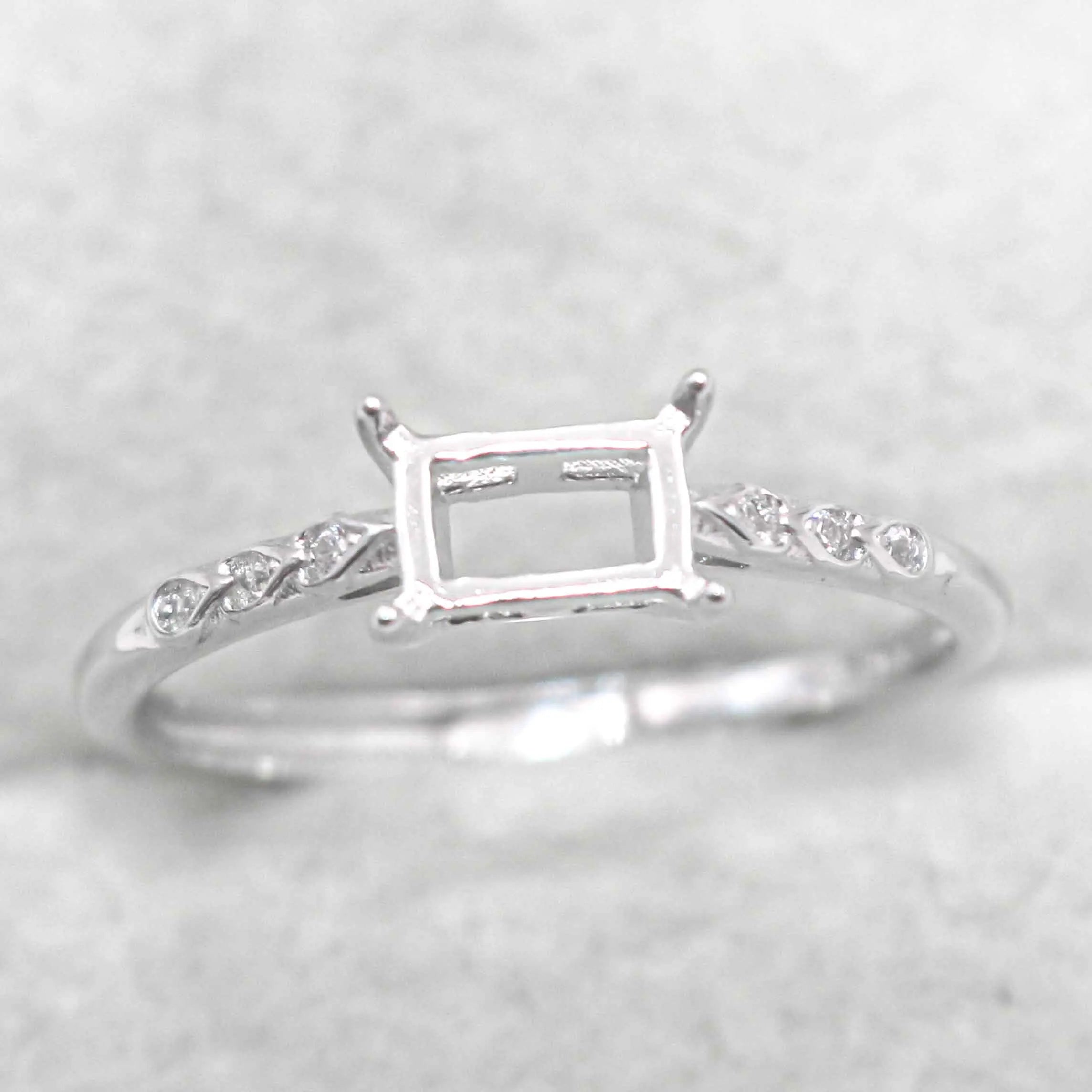 Sterling Silver 4*6/4*8mm Semi Mount Ring Square Shape Empty Frame Blank Claws Setting S925 Base Without Center Stone Inlay DIY