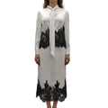 Lightweight and Breathable Lace Patchwork Design Stand up Collar Shirt Lace Patchwork Two-piece Set Satin Skirt