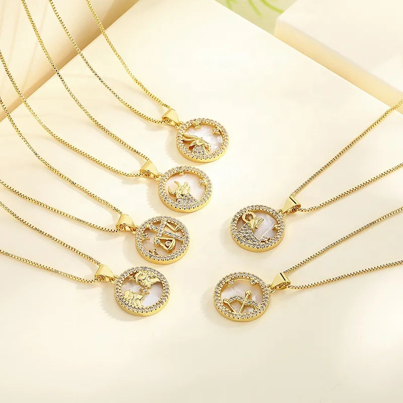 Hot Sale Women'S Fashion 12 Constellations Pendants Charms Necklace Gold Plated Zodiac Sign Pendant Necklace