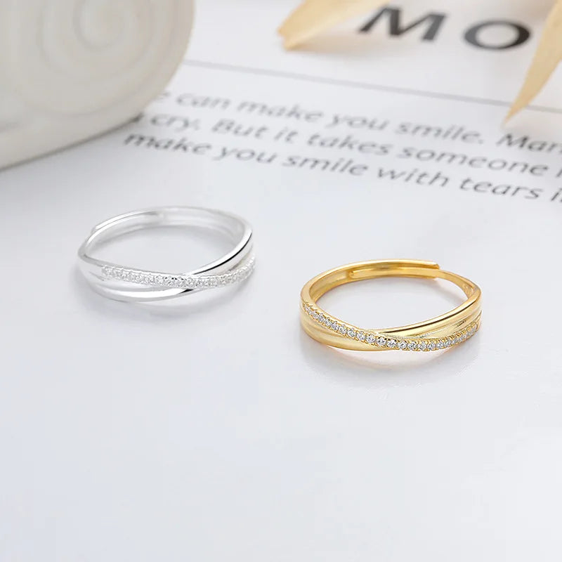 Merryshine 18k Gold Plated 925 Sterling Silver Engagement Diamond CZ Stone Fashion Zircon Wedding Band Double Layer Ring