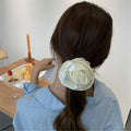 French Vintage Creamy White Rose Flower Scrunchies Hair Bands Satin Silk Hair Ties Luxury White Handmade for Girls