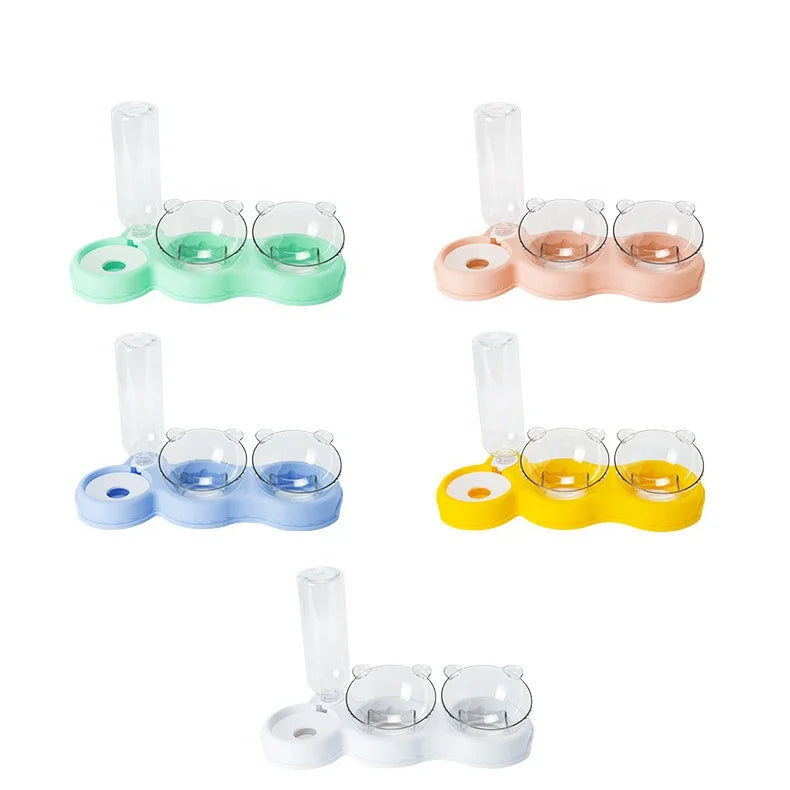 Triple Dog Cat Bowls Automatic Pet Feeder 15 Degree Tilt and 360 Degree Rotatable with Automatic Water Bottle Bowl Detachable