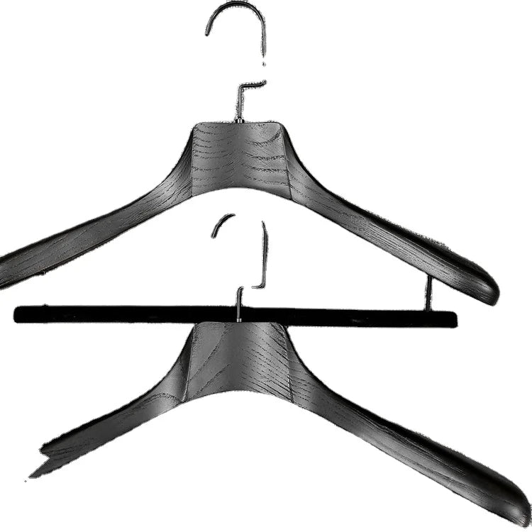 Luxury Black Men Wide Shoulder Wood Coat Clothes Hangers for Display With Antislip Bar