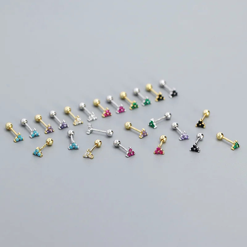 2024 NEW Fashion 925 Sterling Silver Minimalist Cute Flower Tiny Cz Cubic Zirconia Ball Screw Back Stud Earrings for Women
