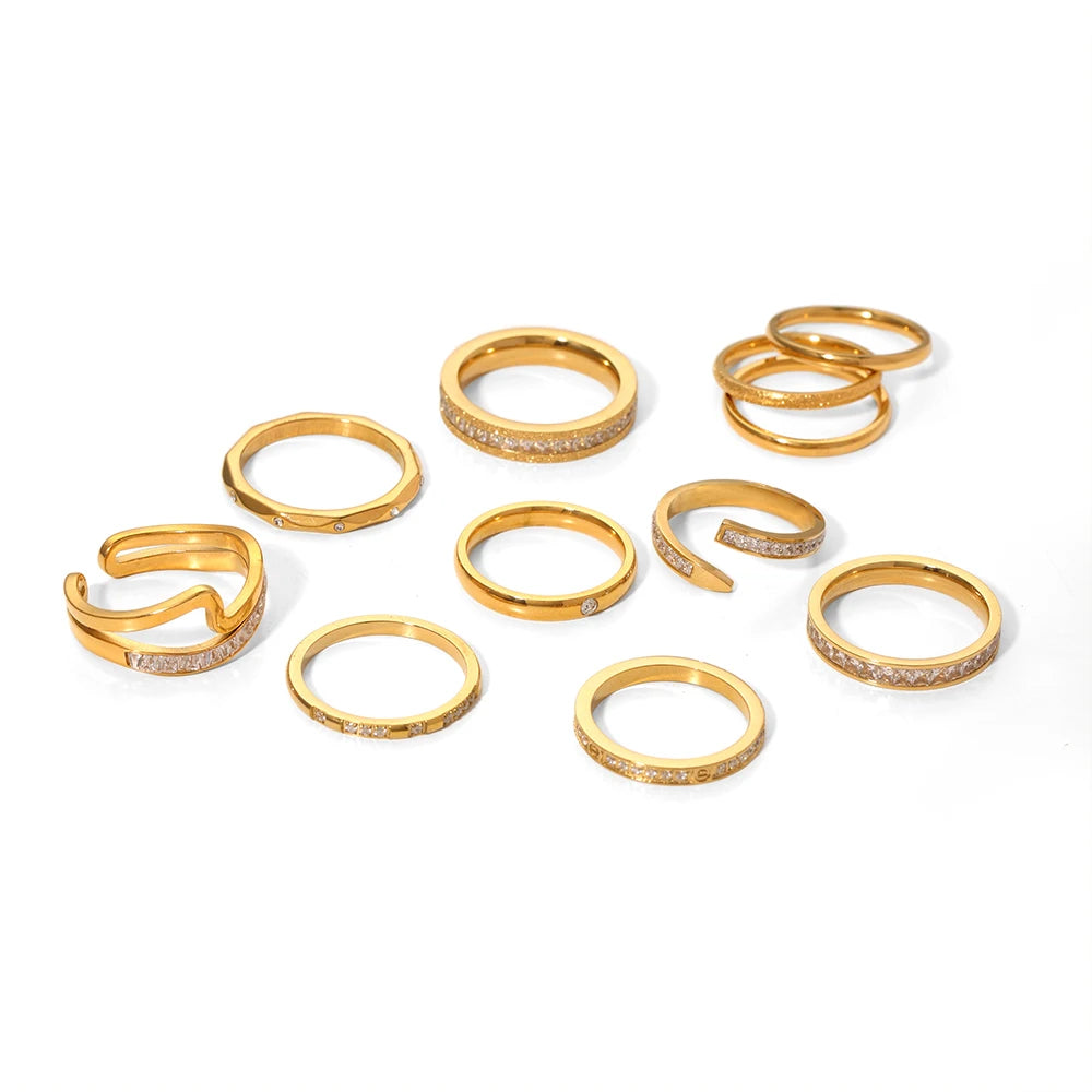 New Arrival Waterproof Jewelry Cubic Zircon Diamond Finger Rings Gold Stainless Steel for Women 18K Trendy Jewelry