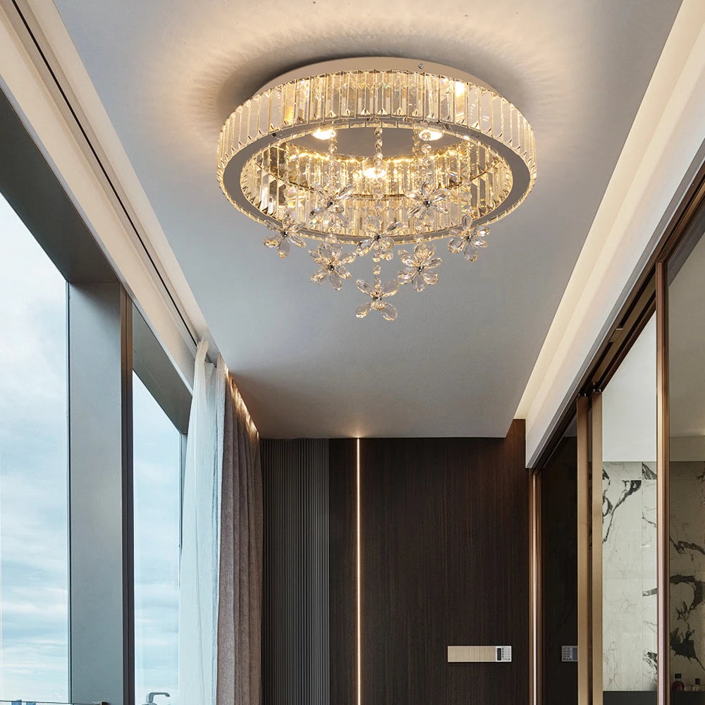 US Warehouse Custom Hotel Engineering Light Creative Flower Crystal Ceiling Lamp Illumination Lamparas