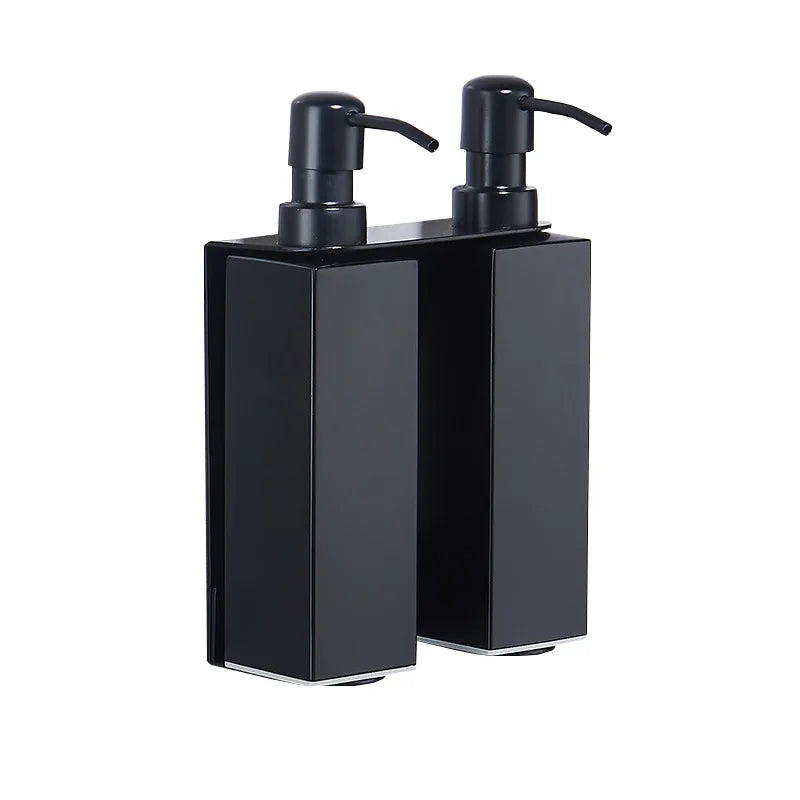 Wall Mounted Manual Black Double Soap Dispenser 304 Stainless Steel Hotel Use Shampoo Shower Gel Bottle Toilet Hand Sanitizer