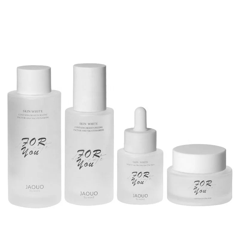 Frosted Glass Cosmetic Packaging Bottle Set 30ml 50ml Essential Oil Glass Bottle Face Cream Jar Skincare Cream Lotion Bottle