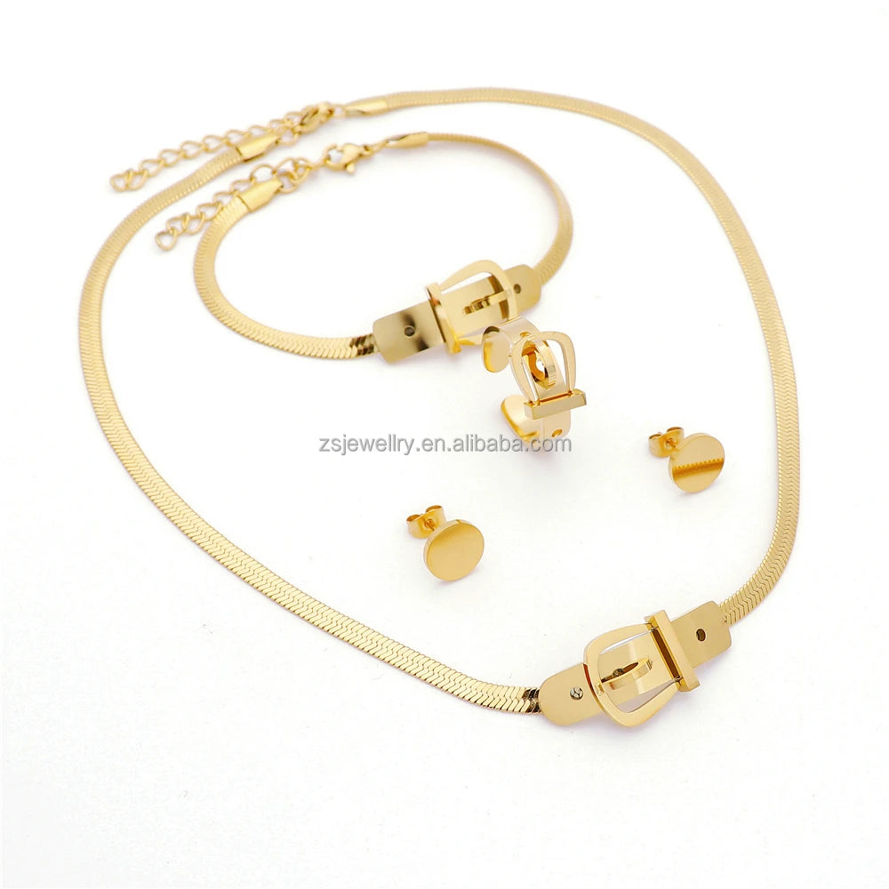 Belshoes Bootsmen Wedding Jewelry Sets Women's Engagement Dress Gold Set Stainless Steel Plated Indian for Women Geometric