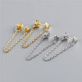 SP Fine Heart Studs Long Tassel Chain 925 Sterling Silver Gold Plated Link Chain Stud Earrings