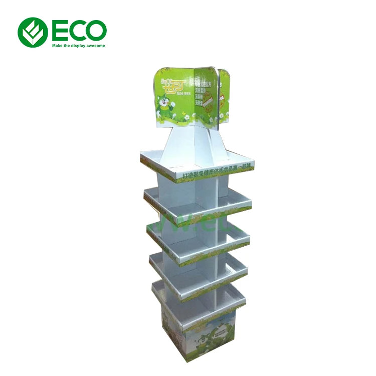 Custom Eco-Friendly Portable Foldable POS Corrugated Cardboard Display Rack Modern Design for Retail Store Food Display Stand