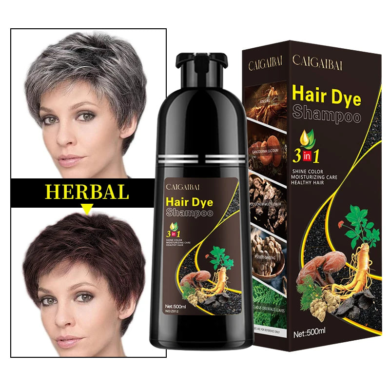 Professional Salon Oem Brands Herbal 500ml Anti Grey Natural Dye White Hair Covering Fast Dark Brown Hair Color Shampoo