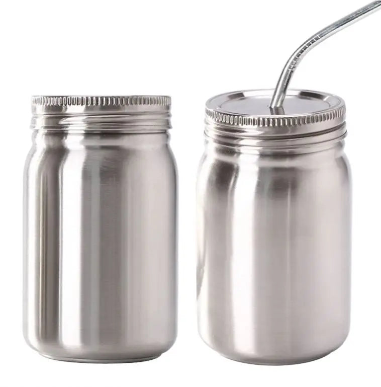 500ml Stainless Steel Insulated Wide Mouth Mason Jar Sublimation Tumbler Metal Straw Sublimation Blanks