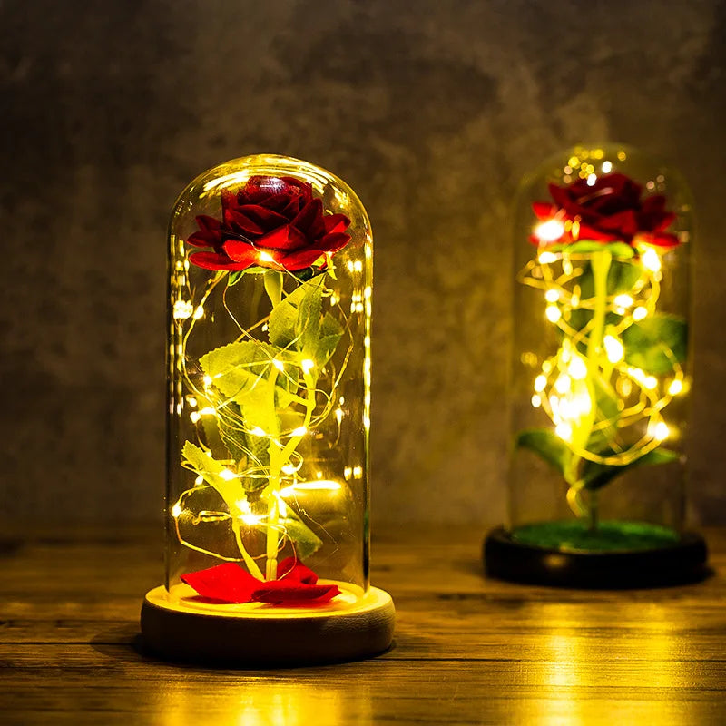 M71 2022 Hot Selling Glass Roses Red Preserved Galaxy Rose in Glass Dome for Valentine's Day Gift
