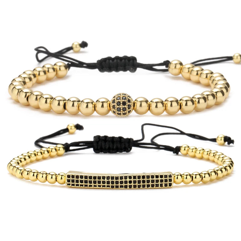 2023 Copper Beads Bracelet  for Women Men Couple Charm Braided Adjustable Bracelets Set Jewelry Accessory Gift