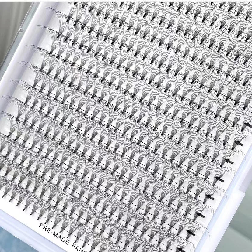 10D Volume Fan Eyelash Extension Hand Made Lash Fans Darker Black XXL Trays Heat Bonded Silk Lash Extensions