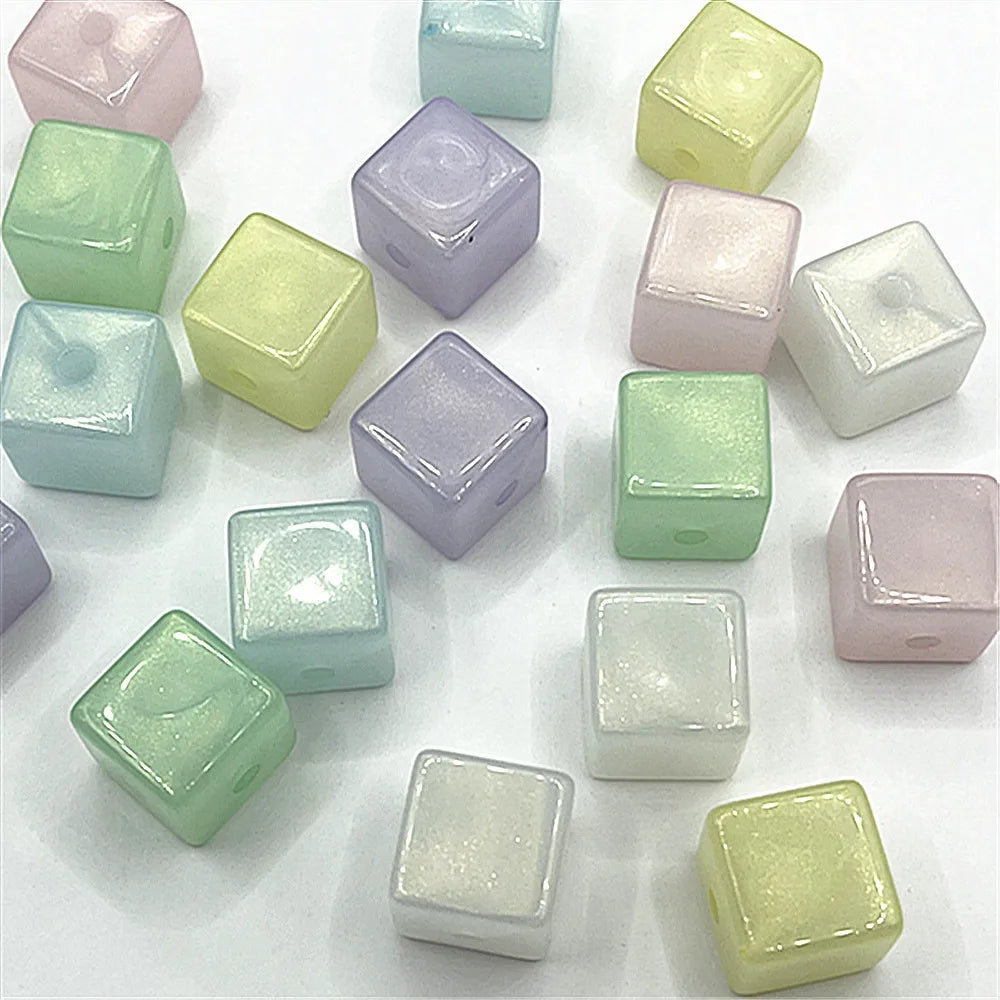 New Style Perforated Luminous Acrylic Square Beads 14mm Various Colors for Wedding & Home Decor