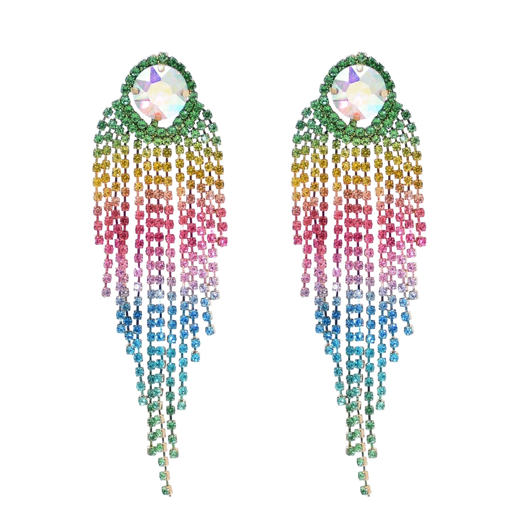 Alloy Fashion Rhinestone Colorful Tassel Earrings Women's Party Jewelry Birthday Gift