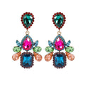Exaggerated Gemstone Square Stud Earrings Women Colorful Geometric Rhinestone Dangle Earrings Wholesale