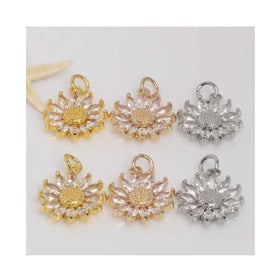 14K Gold Micro-set Zirconia Sunflower Pendant Earrings Necklace Handmade Decorative Diy Jewelry Findings Brass Charms Pendant