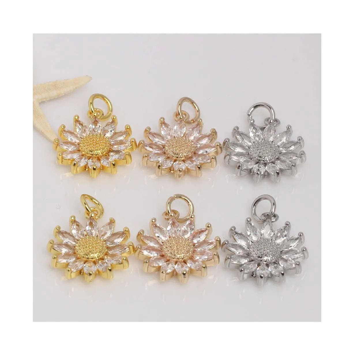 14K Gold Micro-set Zirconia Sunflower Pendant Earrings Necklace Handmade Decorative Diy Jewelry Findings Brass Charms Pendant