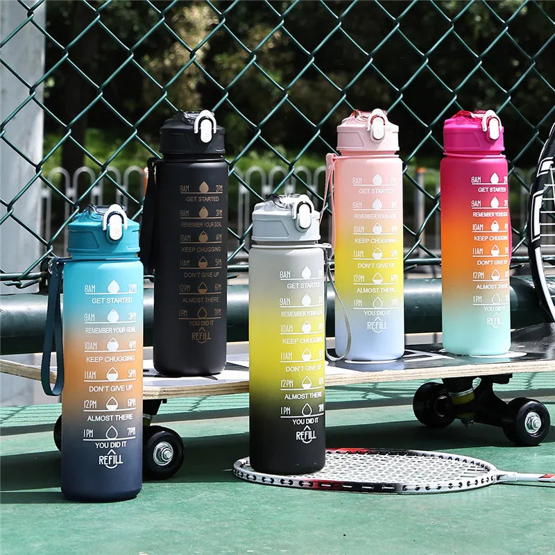 Portable Gym Girls Water Bottles 800ML Leakproof New Motivational Sports Workout Water Bottle with Straw and Time Marker