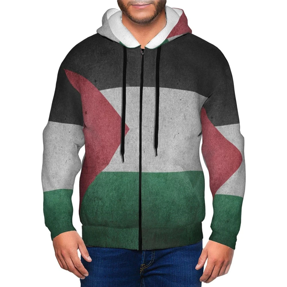 Fitspi Wholesale Distressed Palestine Flag 3d Print Zip-up Hoodie Pullover Hooded Sweatshirt Dropshipping