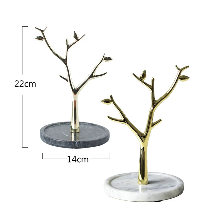 Natural Marble Plate Gold Tree Earring Jewelry Storage Tray Show Plate Tabletop Jewellery Storage Plate Stone Gift