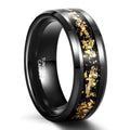 OAHLAN Fashion Jewelry Beveled Edge 8mm Black and Gold Foils Inlay Tungsten Carbide Rings for Men's Wedding Engagement Gift