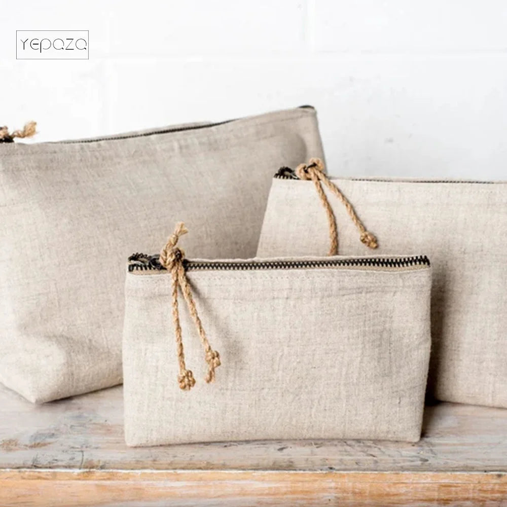Linen Cosmetic Bags Linen Makeup Pouch Holiday Gift