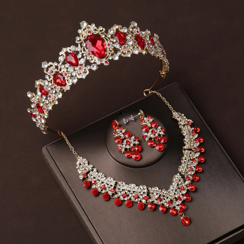 Bride Crown Set European and American Wedding Accessories Necklace Earrings Jewelry Set
