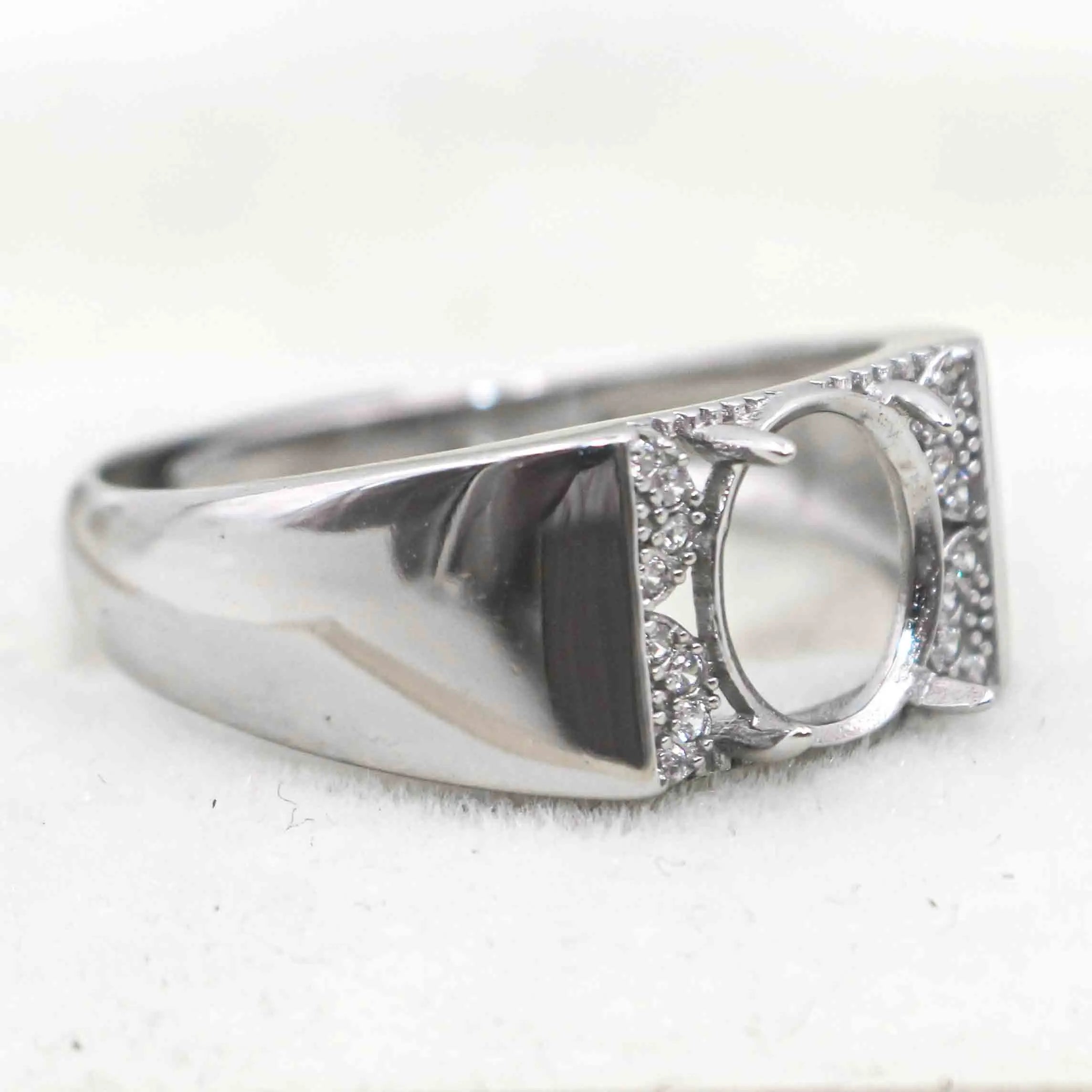 Sterling Silver 7*9mm Semi Mount Men's Ring Frame Empty Blank Claw Setting S925 Base Holder Without Center Stone for DIY Inlay