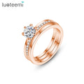 LUOTEEMI Zircon Trendy Stackable Lady Korean Engagement Promise Crown Jewelry Ring Woman Fashion Rose Gold