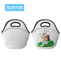 Sunyee Wholesale 25*26cm Reusable Blank `Lunch Bags Customized White Sublimation Blank Neoprene Lunch Bag