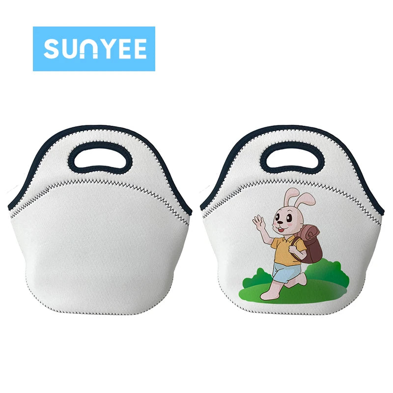 Sunyee Wholesale 25*26cm Reusable Blank `Lunch Bags Customized White Sublimation Blank Neoprene Lunch Bag