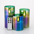 Matti's 3d Real Flame Pillar Paraffin Wax Green Glass Remote Timer  Flameless Led Candles