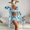 Liu Ming Wholesale Summer 3 Piece Women Sexy Swimwear Printed Bra Cover up Swimsuit Set