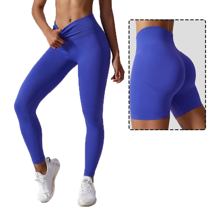 High Waist Women's Gym Fitness Leggings Tummy Control Butt Lift Compression Quality Seamless Sports Wear Peach Hip Solid Pants