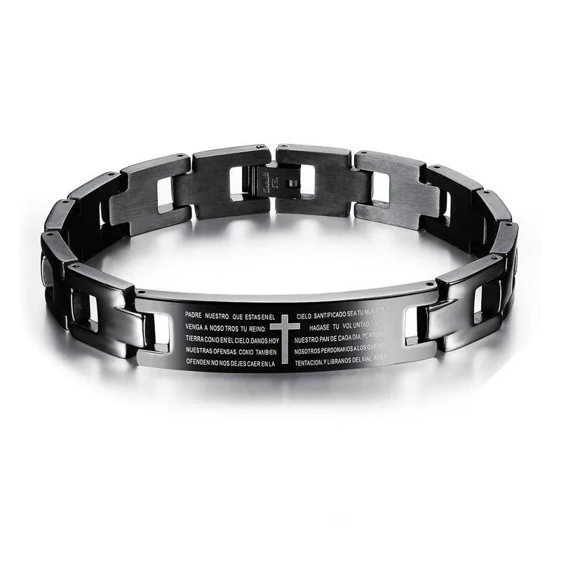 Epsilon Christian Bible Verse Cross Stainless Steel Titanium Steel Leather Men Bracelet