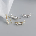 Ins Sterling Silver Jewelry Zircon Climber Cuff Earring Ear Fashion Imitation Pearl Earrings