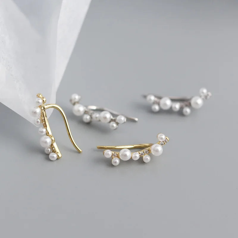 Ins Sterling Silver Jewelry Zircon Climber Cuff Earring Ear Fashion Imitation Pearl Earrings