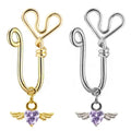 Gaby Body Jewelry New Design Brass Thread Indian Nose Ring Gold Plated Non-Piercing Nose Cuff Dangle Heart Wing Wedding Jewelry
