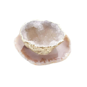 Wholesale Natural White Agate Geode Cup Overgild Ornaments Mini Agate Slab coaster Rough Raw Crystal Healing Stones for Gift
