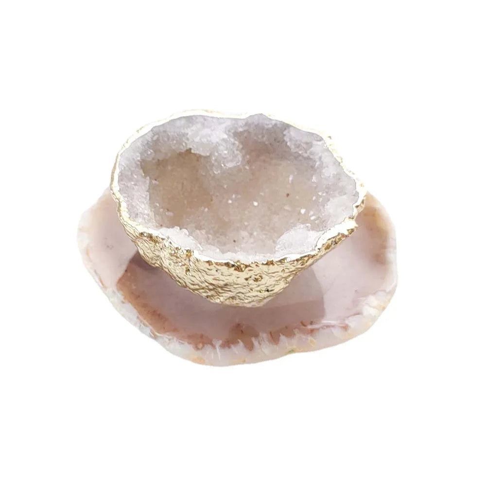Wholesale Natural White Agate Geode Cup Overgild Ornaments Mini Agate Slab coaster Rough Raw Crystal Healing Stones for Gift