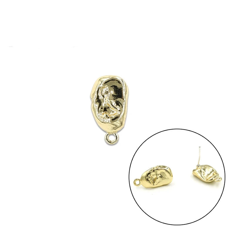 Fine S925 Silver Needle Stud Earring Smooth Concave Convex Irregular Oval Earrings Component With Loop for Earring Making