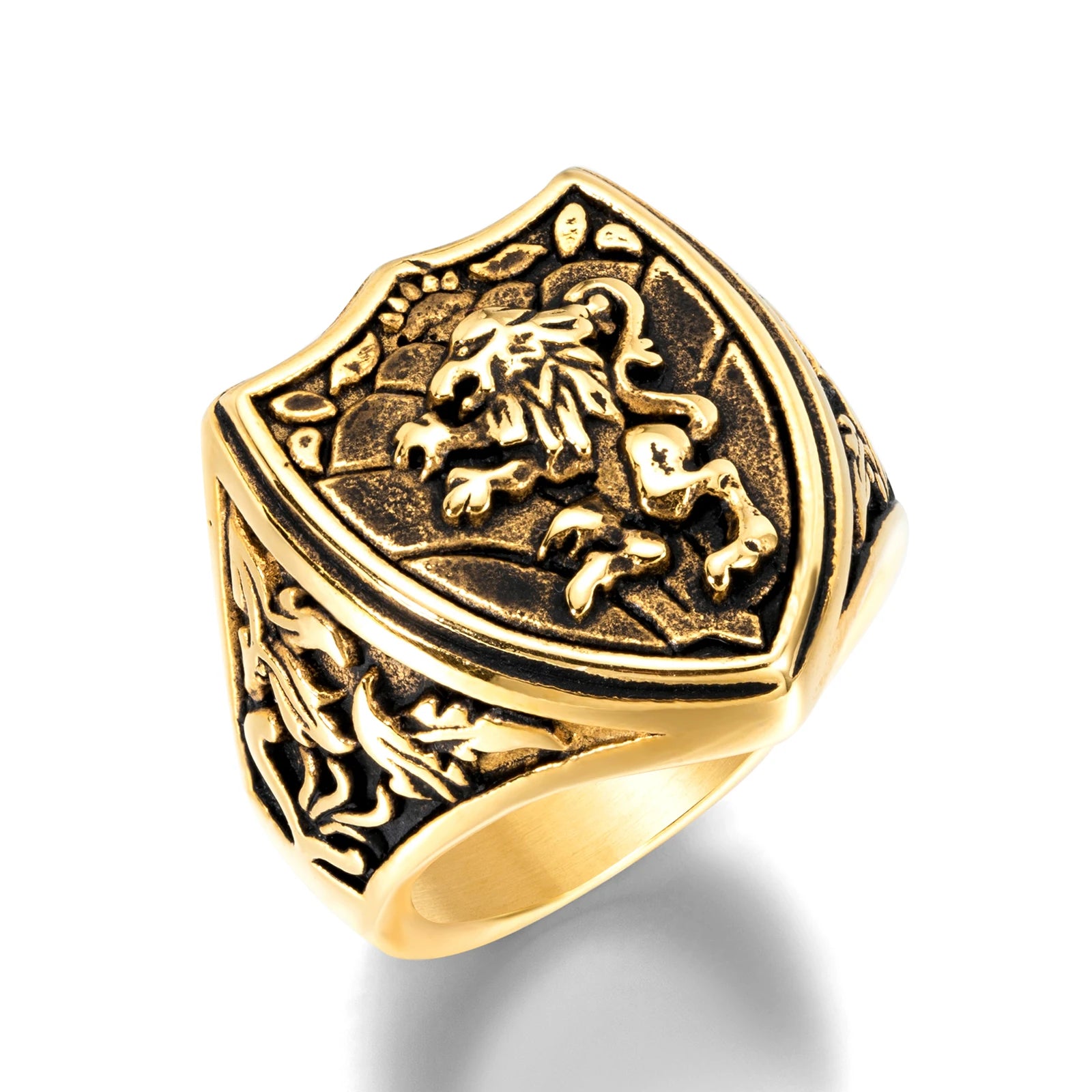 China Factory Seller Supply Men's Jewelry Shield Stainless Steel Lion Pattern Finger Ring