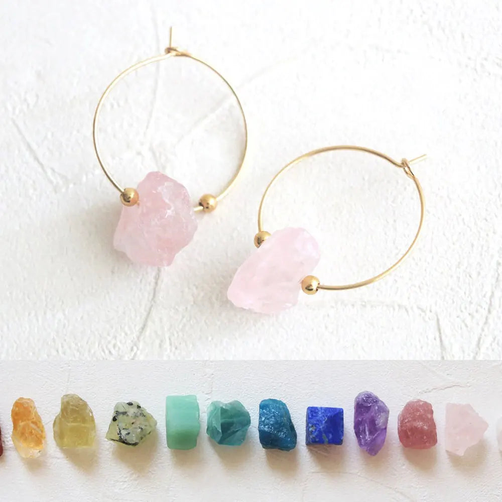 Birthstone Healing Raw Crystal Earrings Natural Stone White Crystal Rose Quartz Citrine Earrings for Women